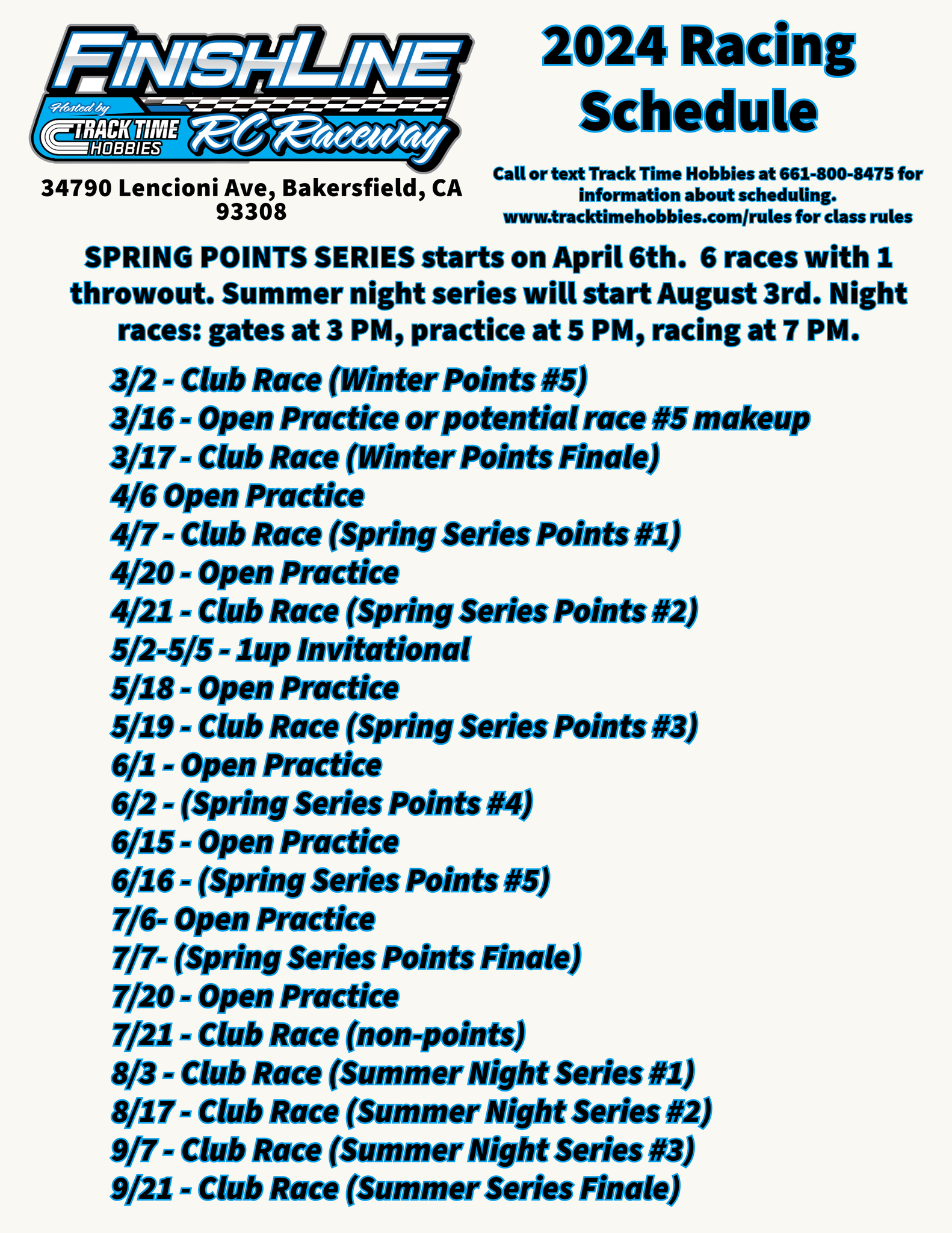 Summer Racing Schedule